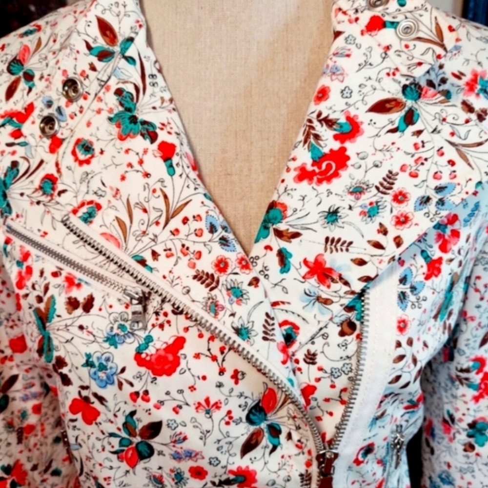 GAP Moto Jacket - Red Floral - Fully Lined - XL - NWOT - Picture 6 of 16